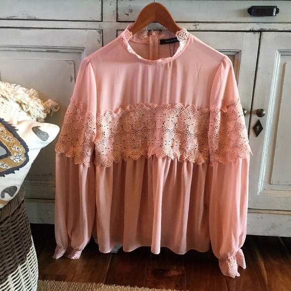 NWT Boutique Winter Pink Lace Boho Blouse Top - Picture 4 of 6